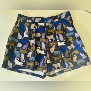 H&M High Waist Cat Print Pleated Shorts - Size 12
